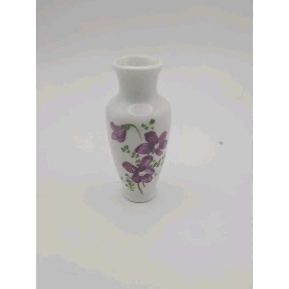 Miniature Ceramic Vase Purple Violet Flower FloralSet of 2